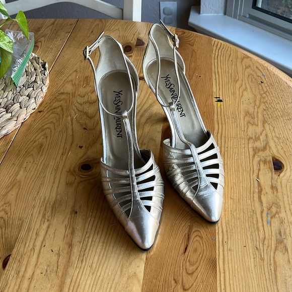 Yves Saint Laurent Gold Heels - Picture 1 of 6